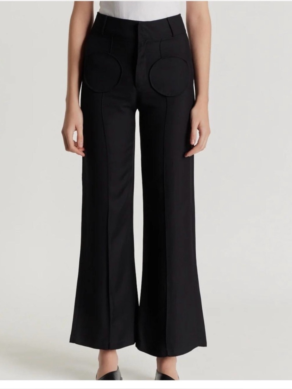 DESTREE Black Straight Pants Circular Pocket detail Size 38 Designer High Waist